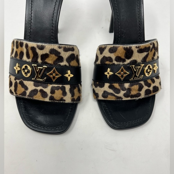 Louis Vuitton Revival LV Calf Pony Hair Leopard Print Mule Heel Sandal 37 EU - Picture 5 of 8